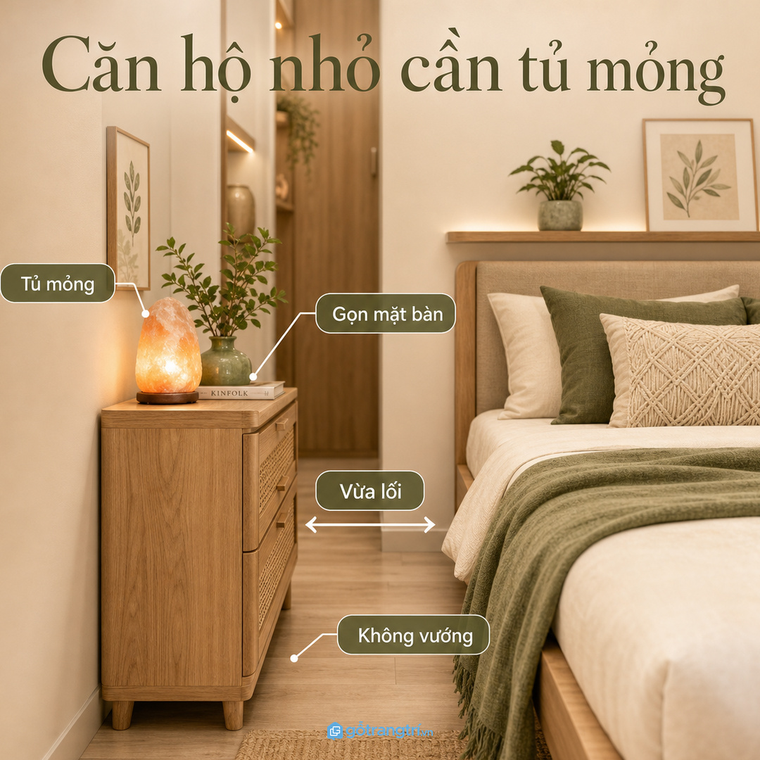 Căn hộ nhỏ hợp tủ mỏng, thấp và không vướng lối đi