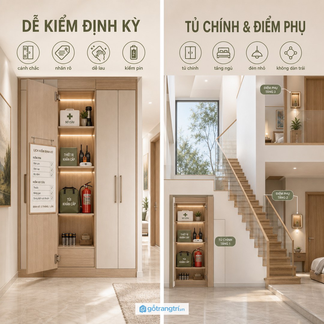 Biệt thự nhiều tầng cần tủ chính và vài điểm phụ được phân vai rõ