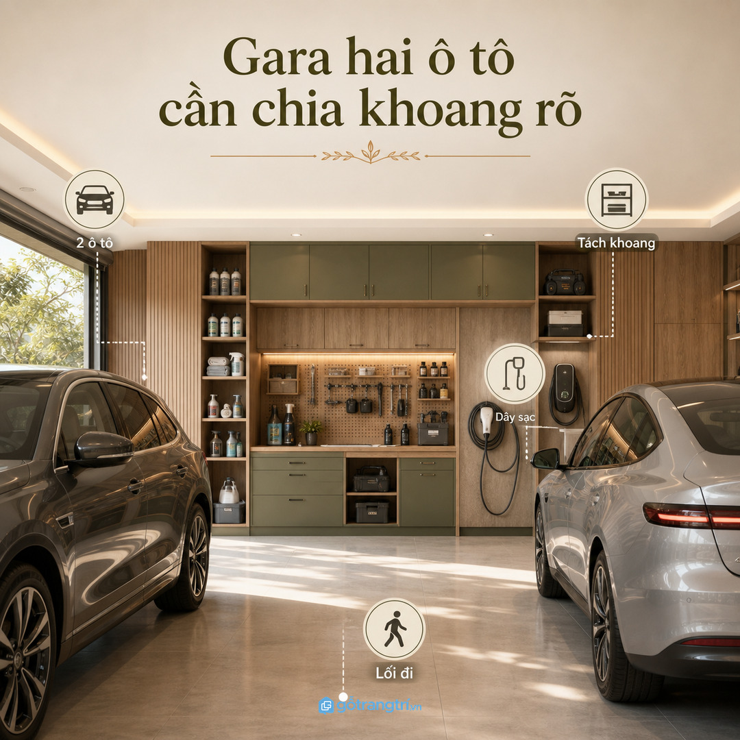 Gara hai ô tô cần chia khoang dụng cụ rõ hơn