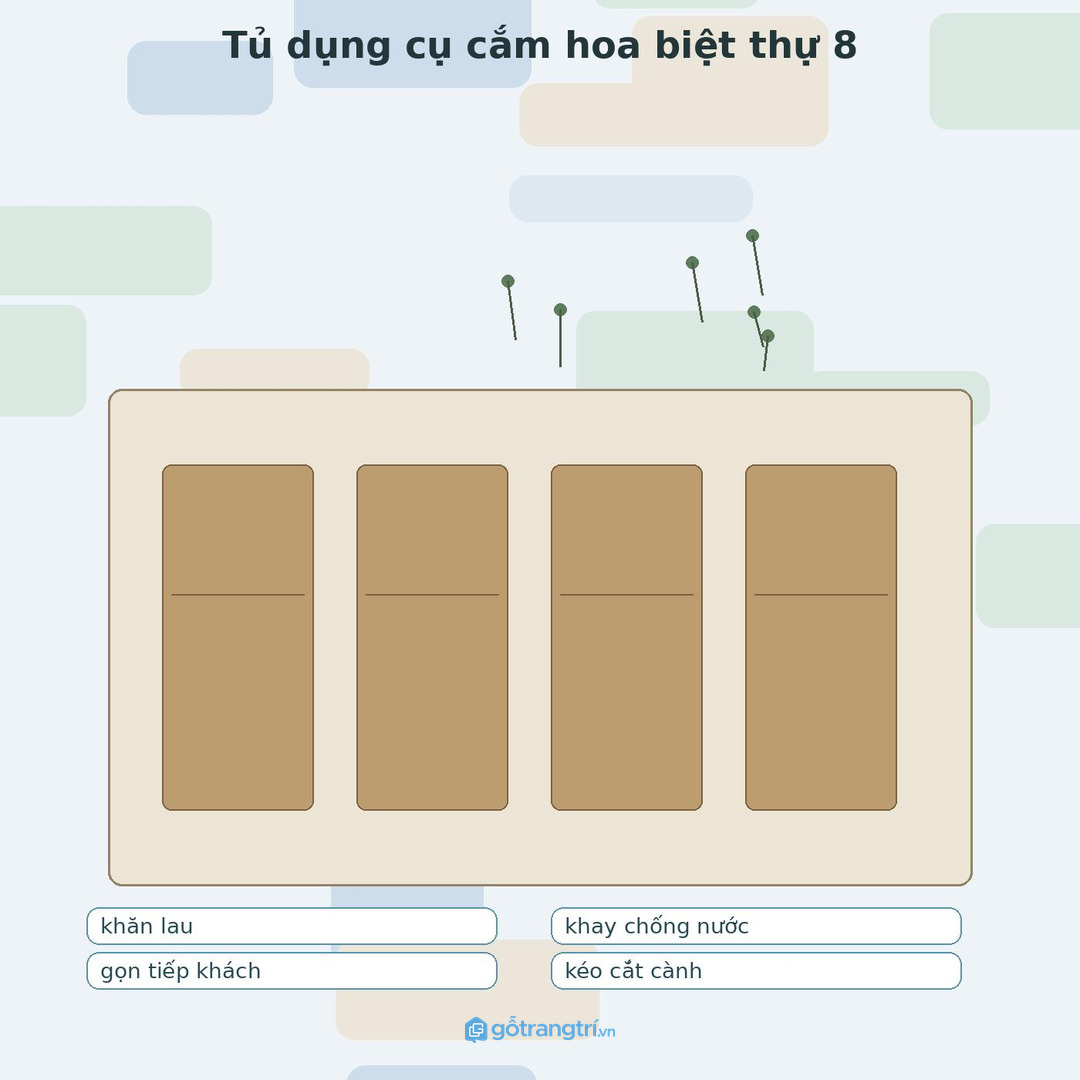 Phòng khách chính cần tủ kín gọn để bình hoa nổi bật mà không rối