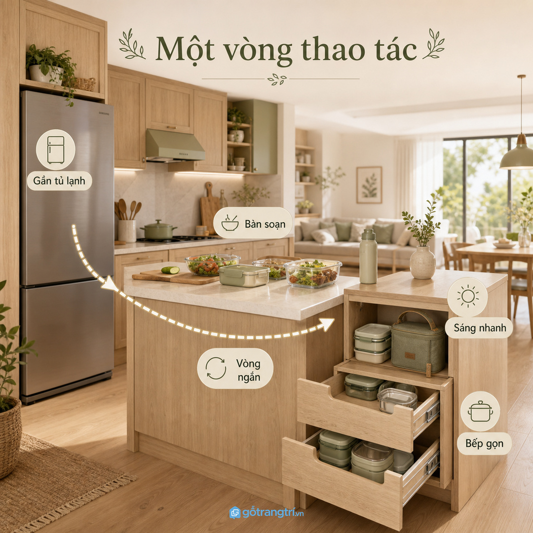 Căn hộ bận rộn cần khoang hộp cơm gần tủ lạnh và bàn soạn