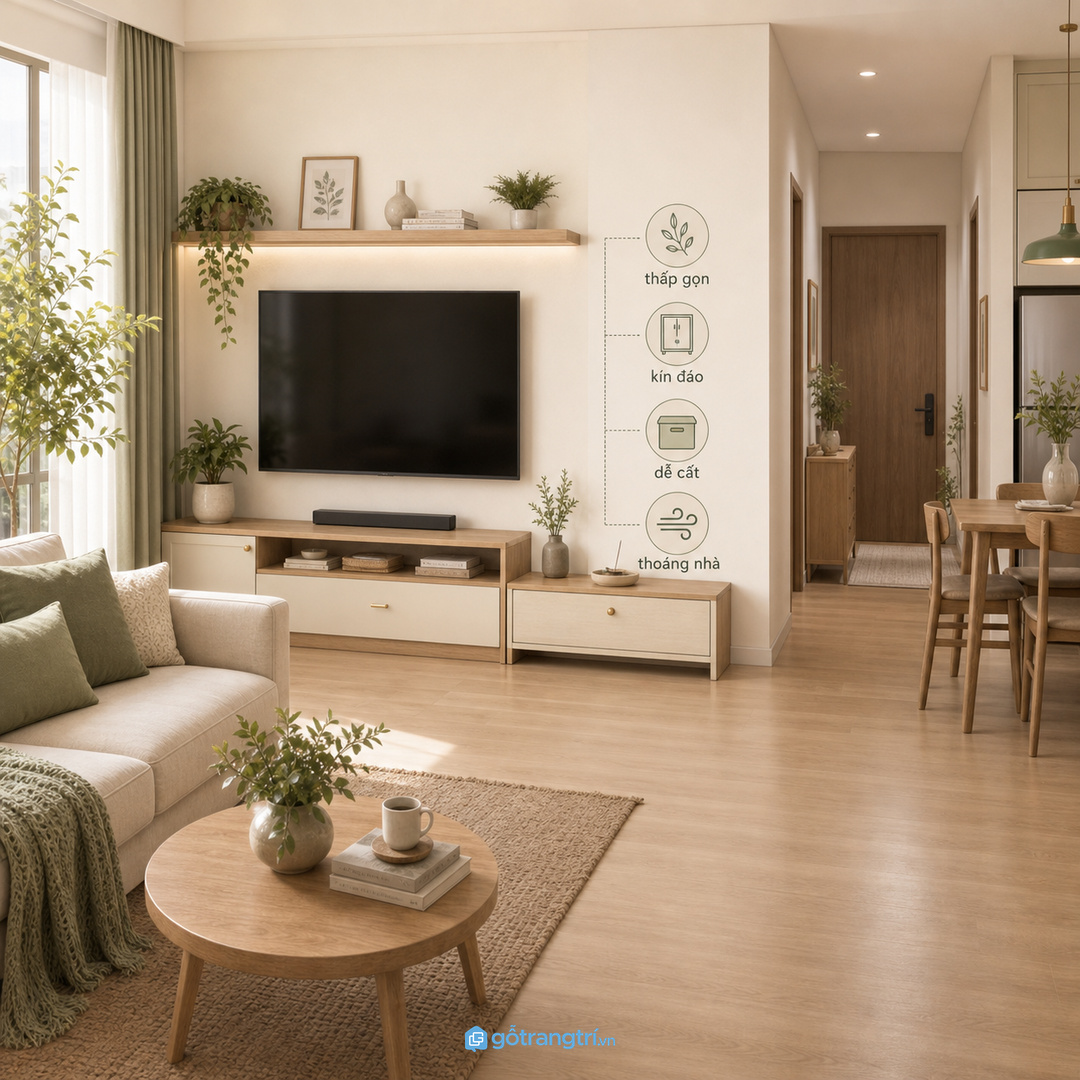 Căn hộ nhỏ nên dùng tủ hương trầm thấp và kín đáo