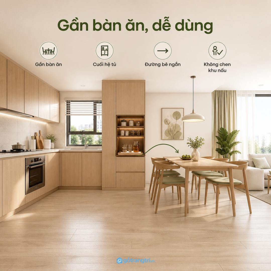 Căn hộ nhỏ nên dùng khoang khay đứng sát khu bàn ăn