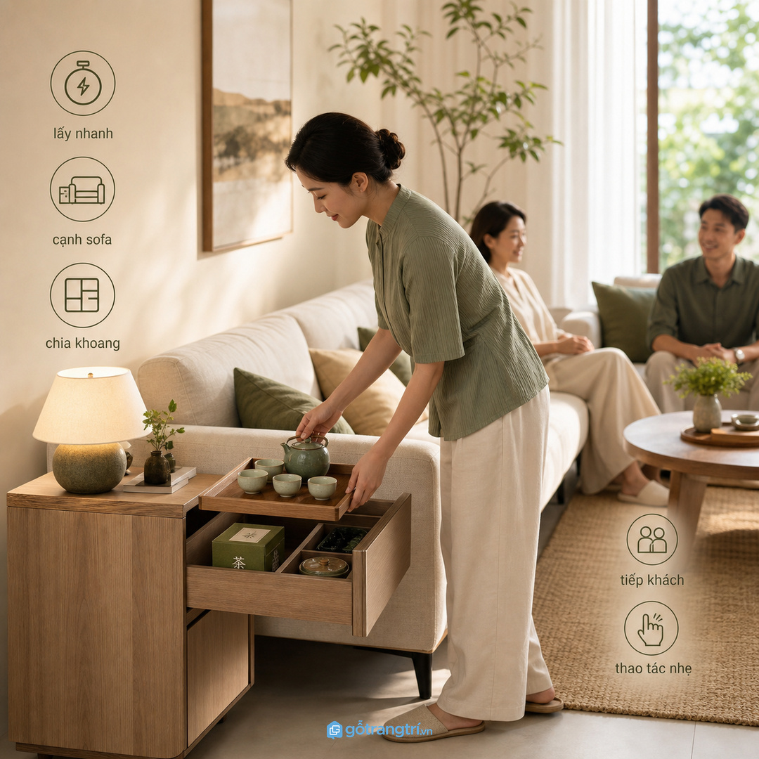 Nhà hay tiếp khách cần khoang lấy nhanh cạnh sofa
