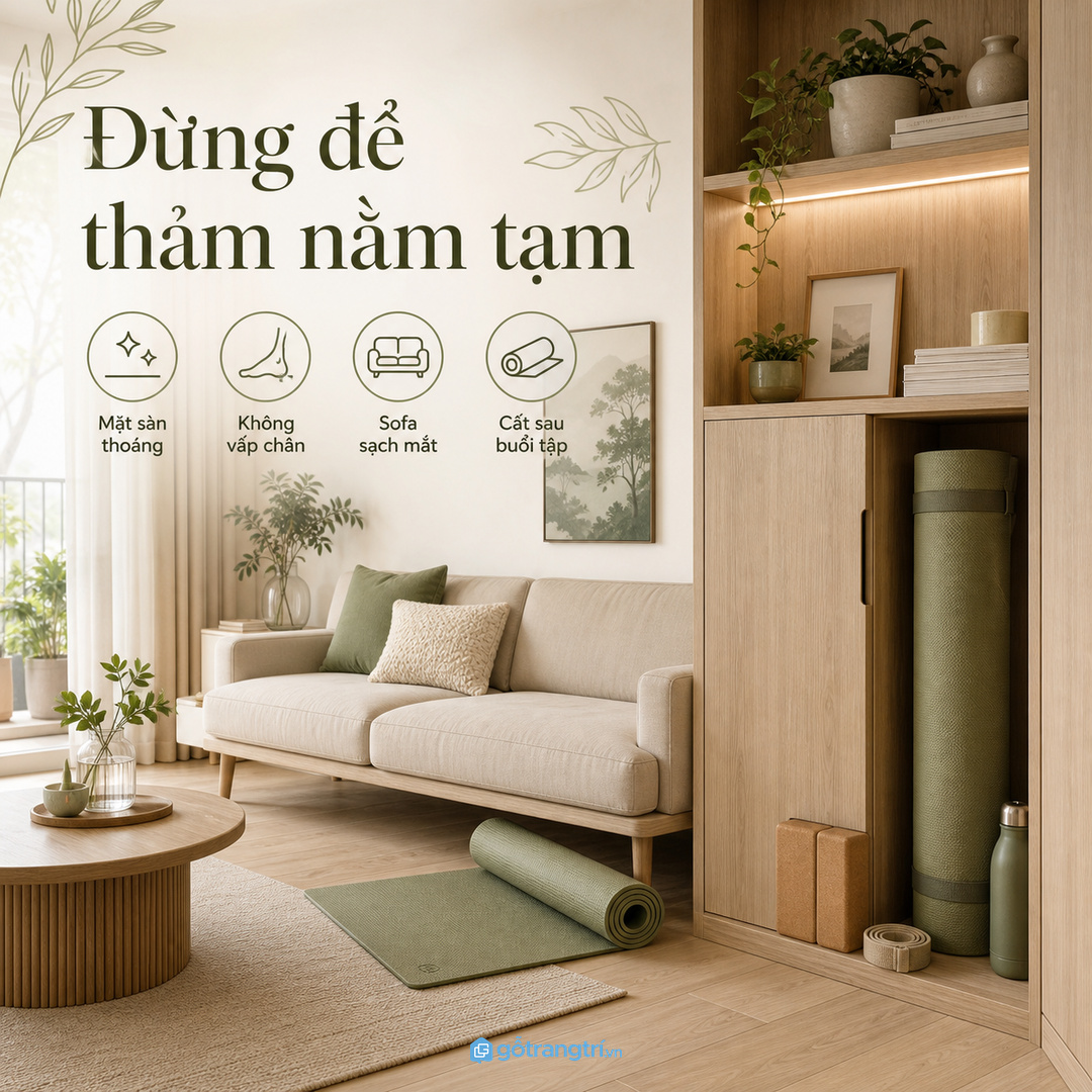 Căn hộ nhỏ hợp khoang yoga liền kệ tivi
