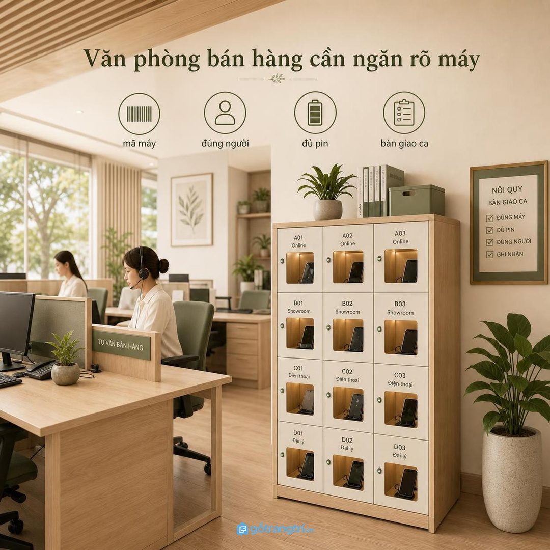 Văn phòng bán hàng cần ngăn sạc điện thoại công việc rõ người nhận