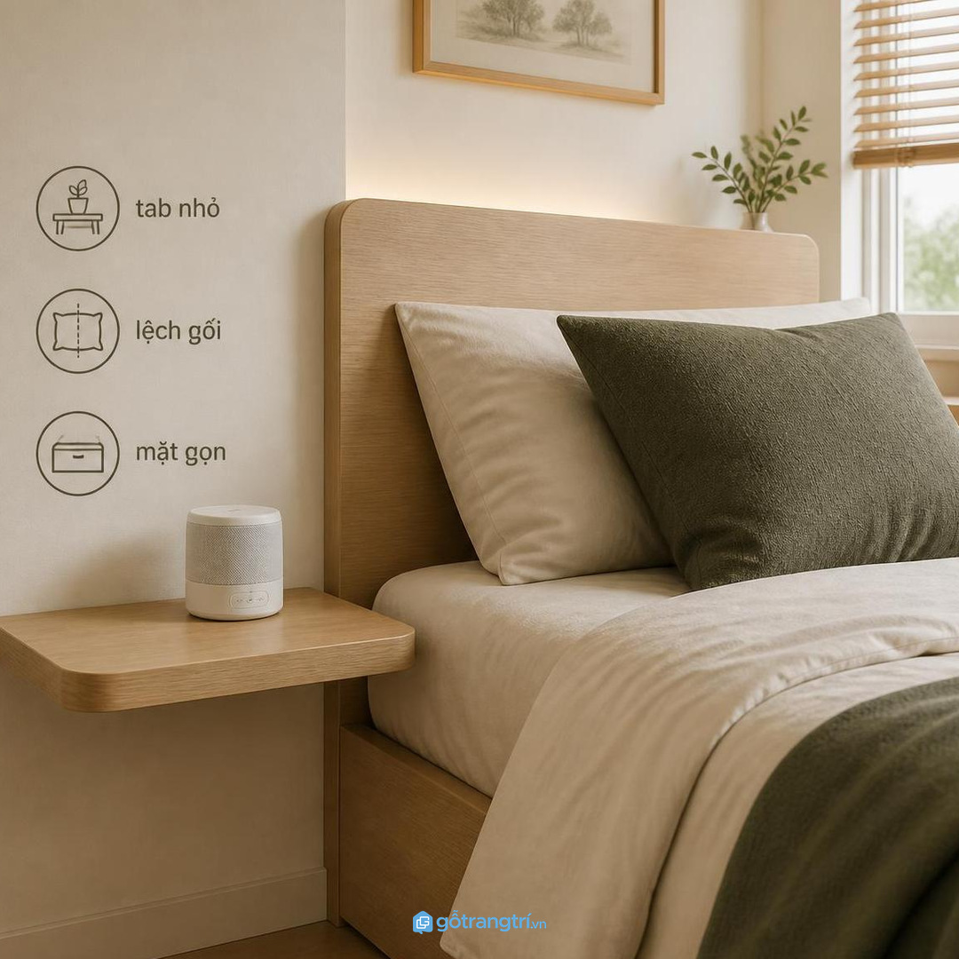 Phòng một người hợp tab nhỏ có khoang loa ngủ lệch khỏi gối