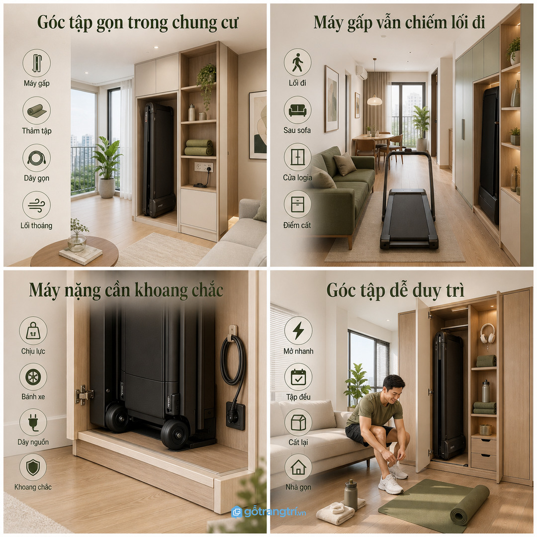 Căn hộ studio hợp tủ nông cạnh logia hoặc sau sofa để giữ lối đi thoáng