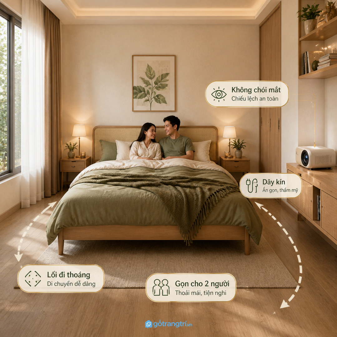 Phòng vợ chồng cần tủ máy chiếu gọn và không chói mắt