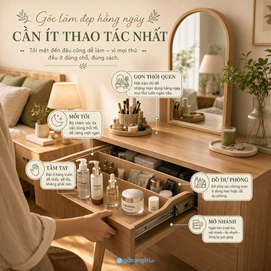 Góc làm đẹp hằng ngày trong phòng ngủ nhỏ