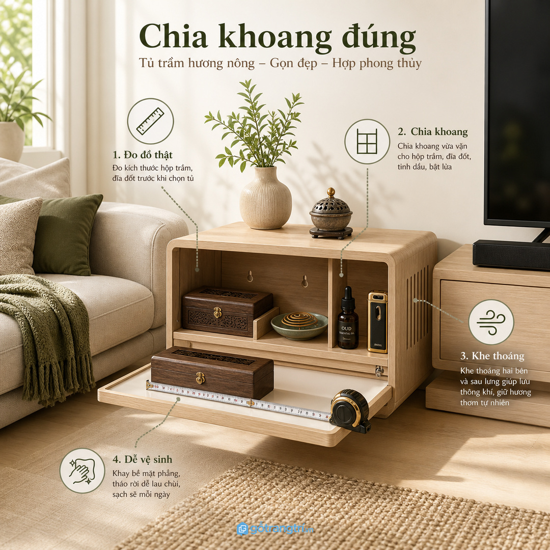 Căn hộ nhỏ hợp tủ nông sát tường và ít vật phẩm chính