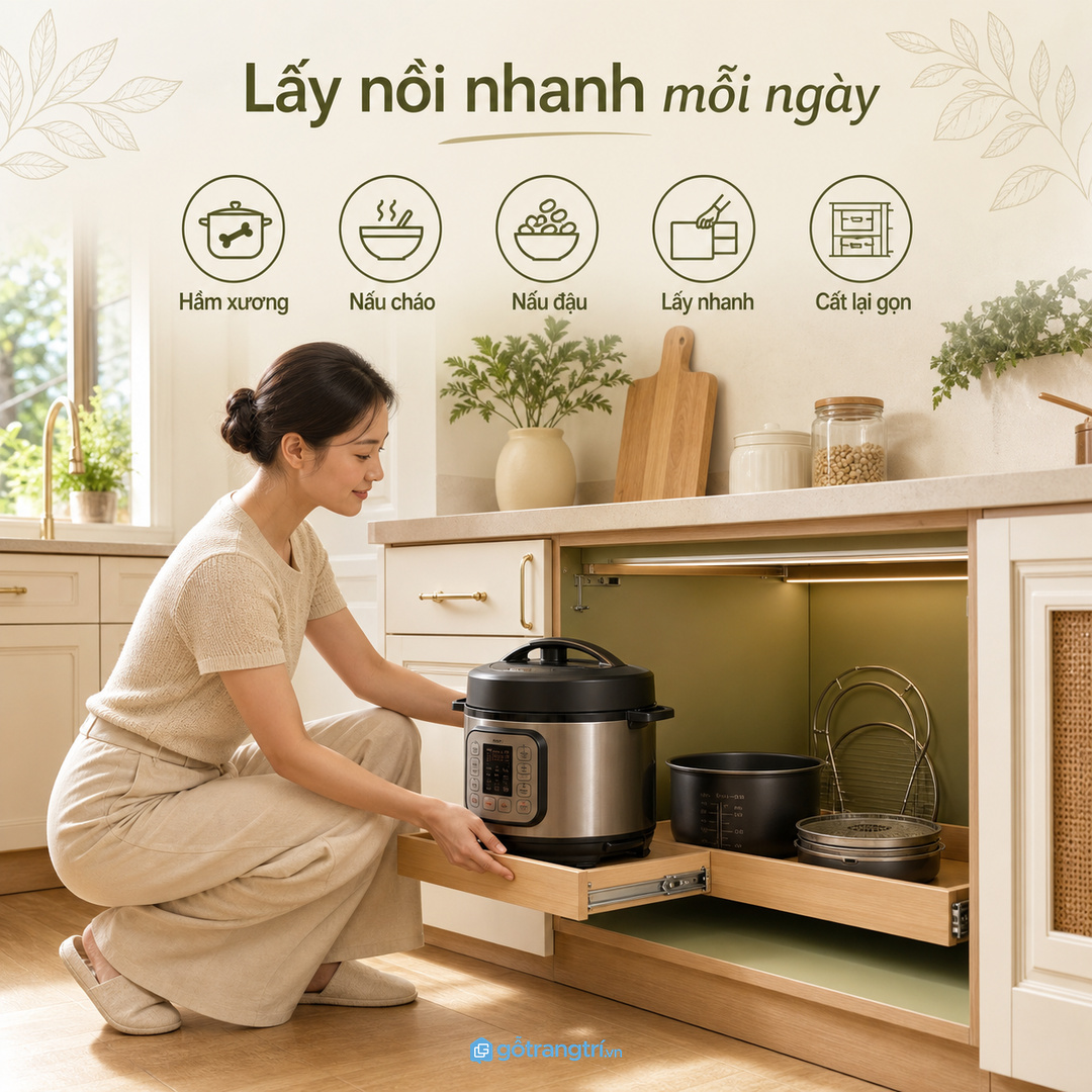 Gia đình nấu nấu nhanh cần thao tác lấy nồi và rửa khay thật nhanh