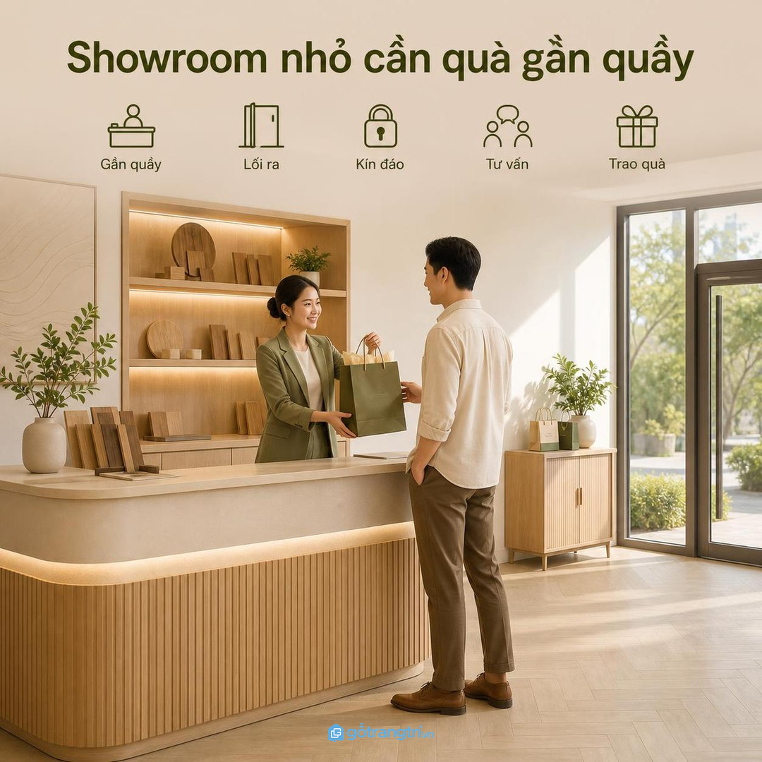 Showroom nhỏ cần khoang quà gần quầy lễ tân