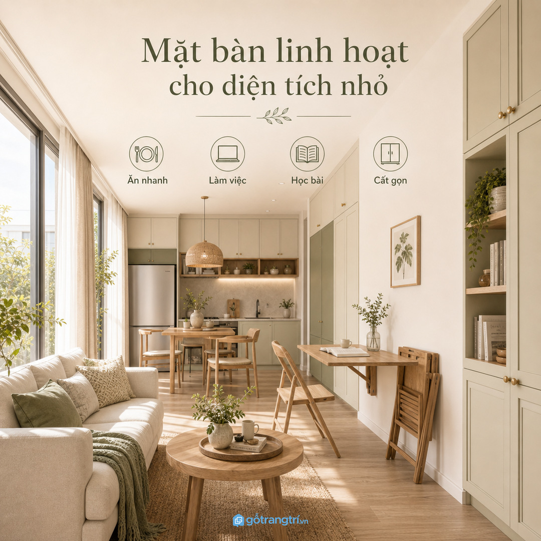 Phòng khách kiêm góc làm việc tạm