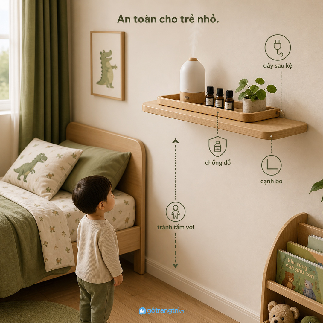 Nhà có trẻ nhỏ cần kệ cao vừa đủ và chống đổ