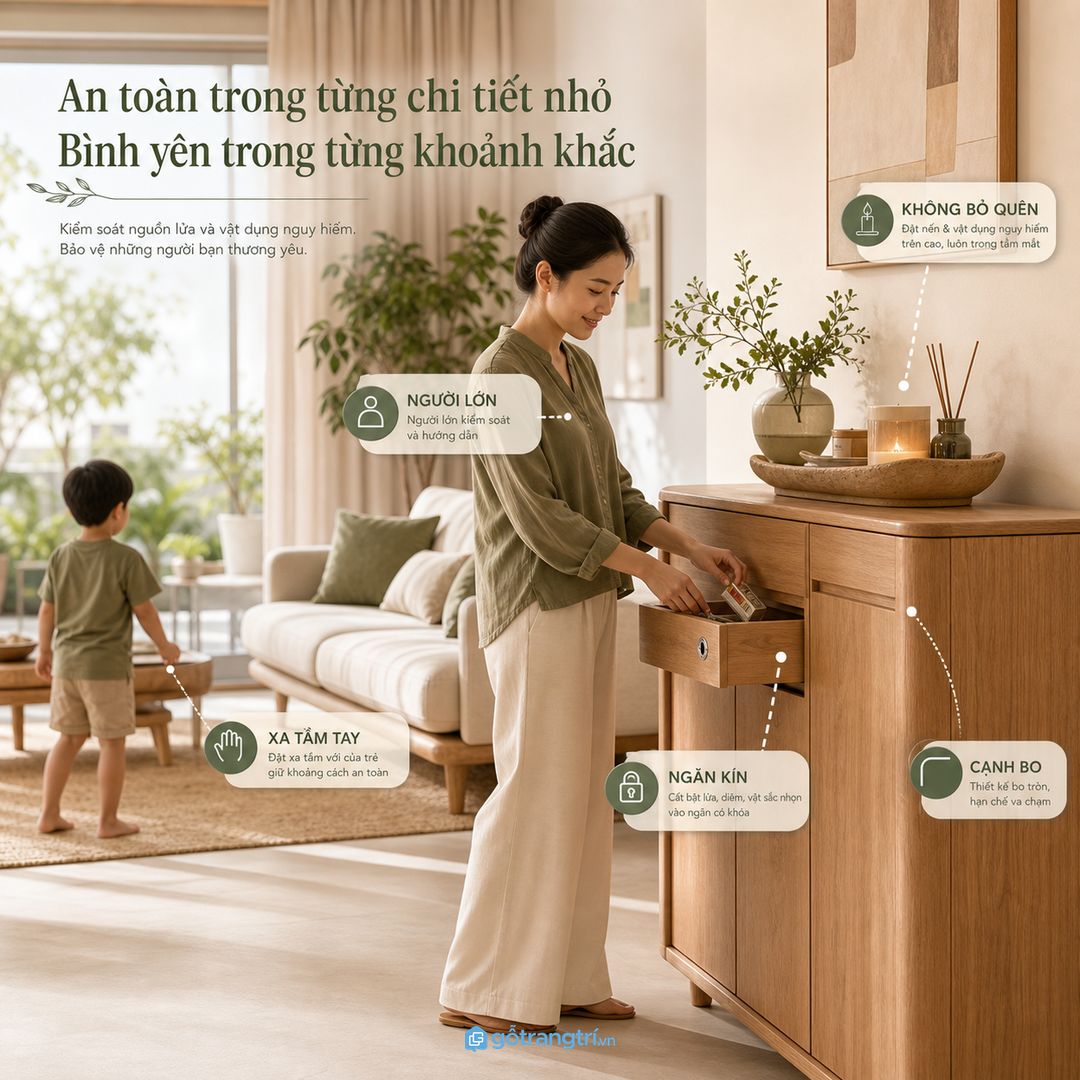 Căn hộ nhỏ hợp kệ nến mỏng, thấp vừa phải và không chắn sáng