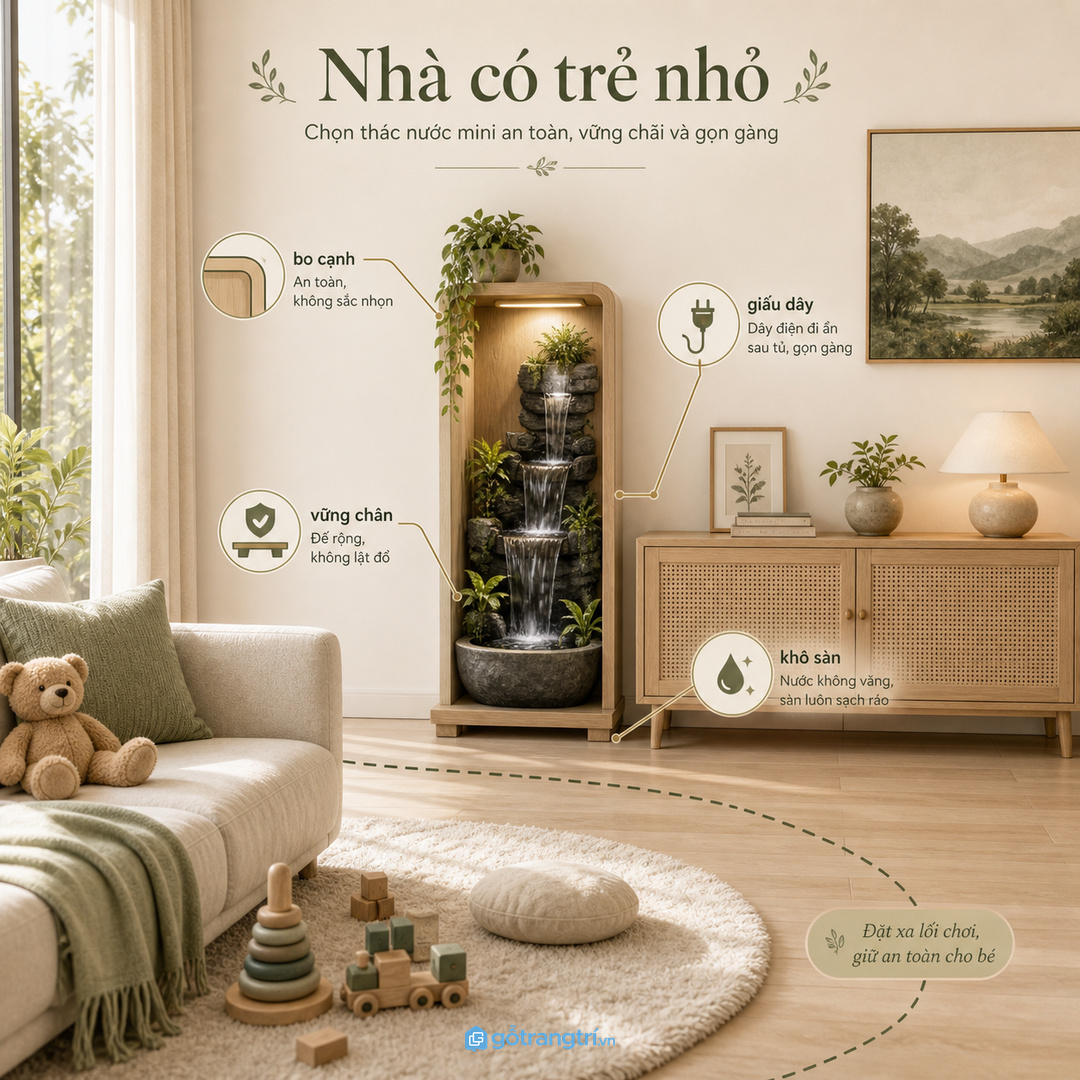Nhà có trẻ nhỏ cần ưu tiên độ vững, bo cạnh và sàn khô