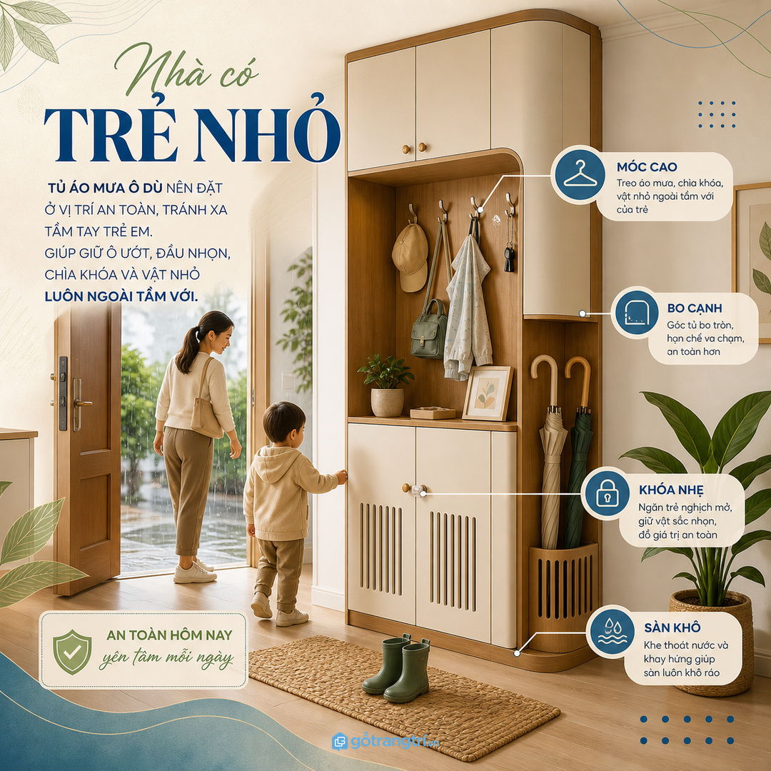 Nhà có trẻ nhỏ cần khoang cao, cạnh bo và sàn khô