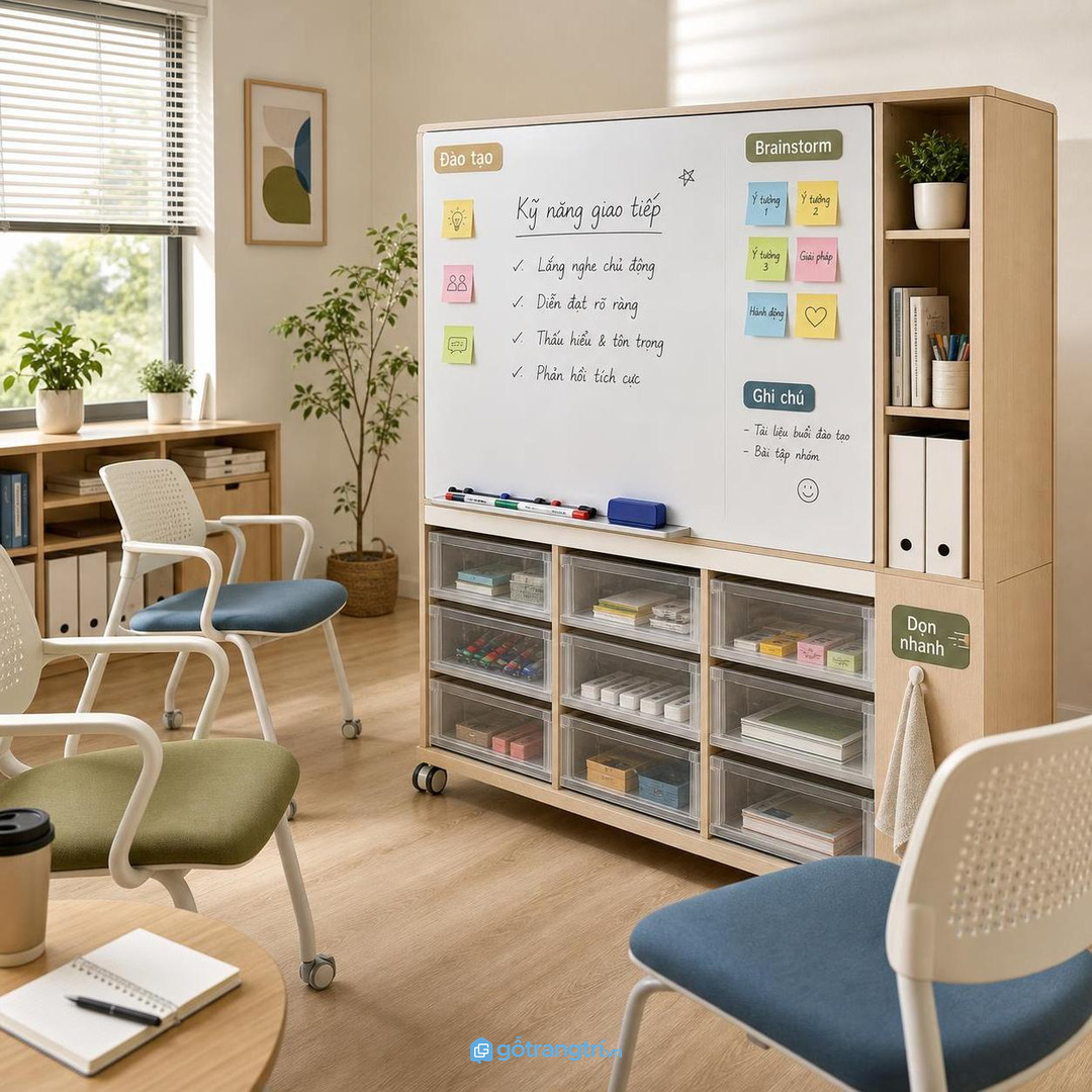 Khu đào tạo nhỏ cần bảng trắng di động để brainstorm, ghi chú và dọn nhanh