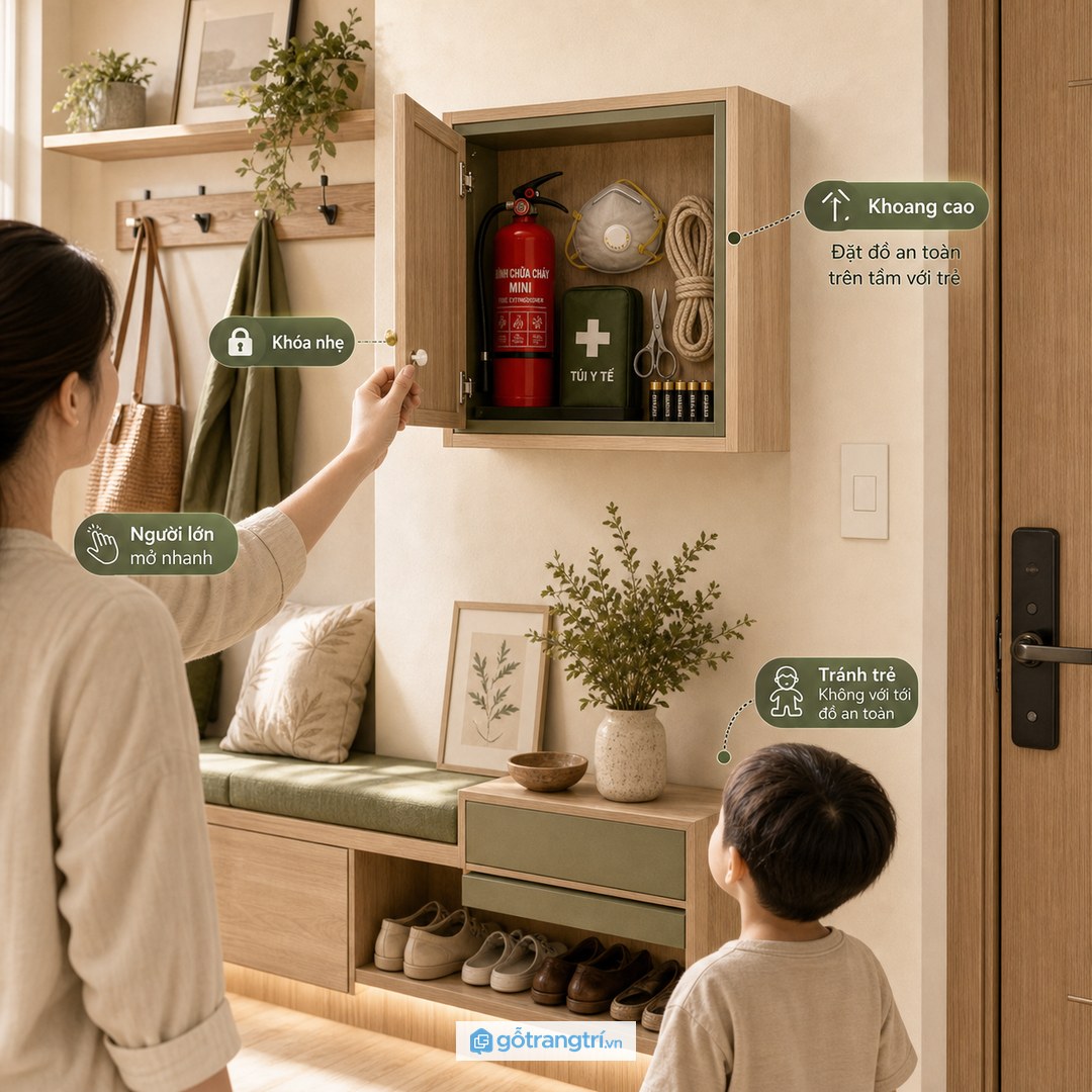 Nhà có trẻ nhỏ nên đặt đồ nguy hiểm cao hơn nhưng người lớn vẫn mở nhanh