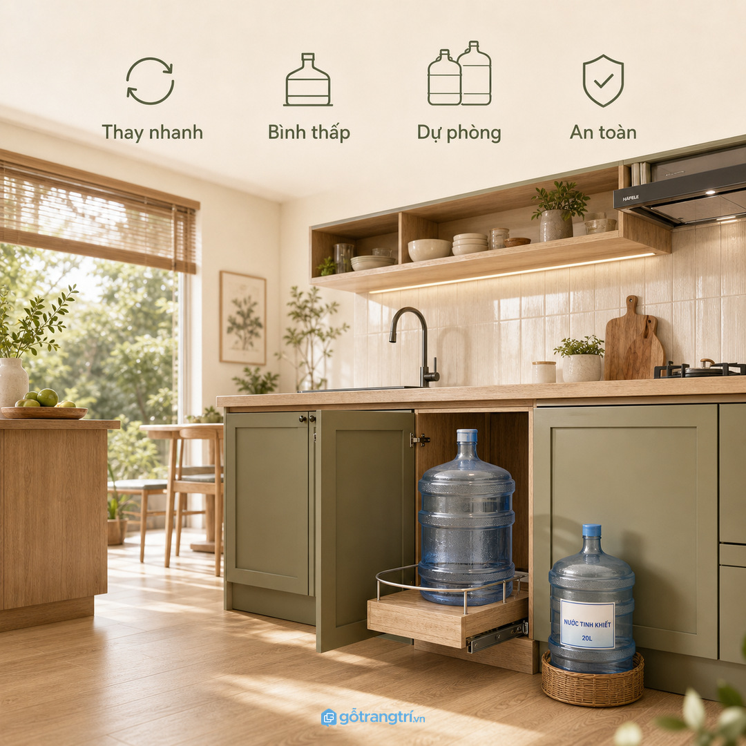Nhà dùng nhiều nước cần khoang thay bình nhanh, thấp và chắc tay