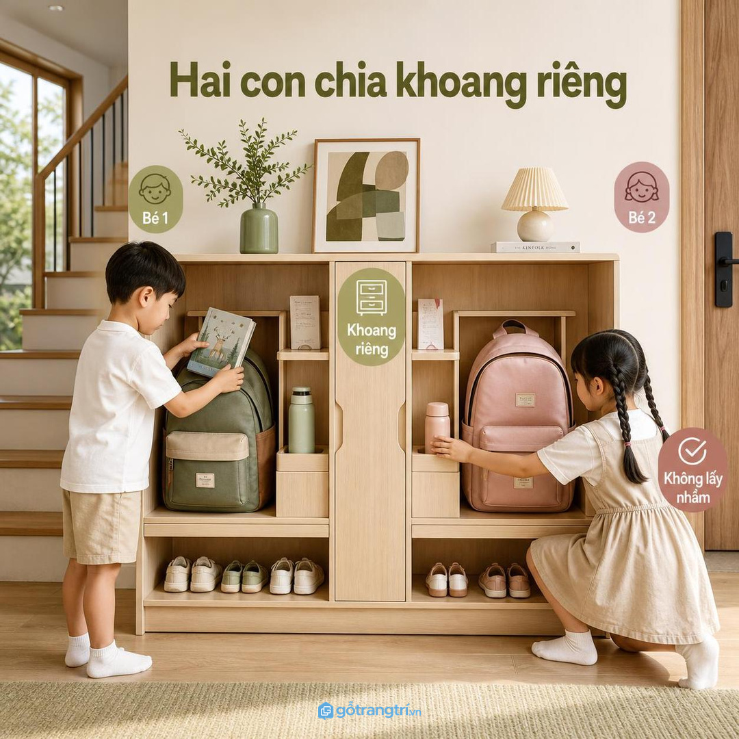 Phòng học nhỏ cần tủ cặp nối với bàn học và giá sách