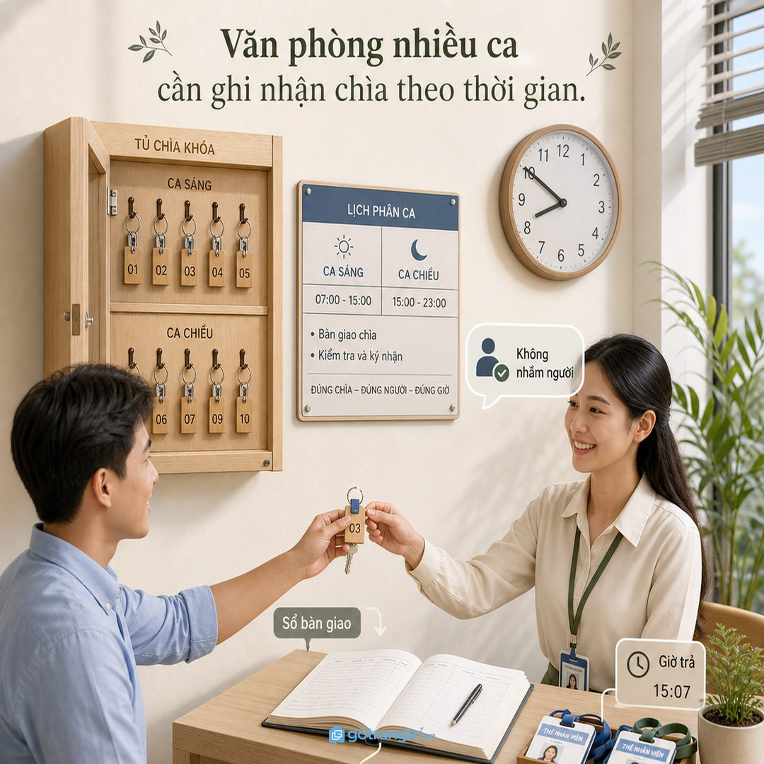 Văn phòng nhiều ca cần ghi nhận chìa theo thời gian