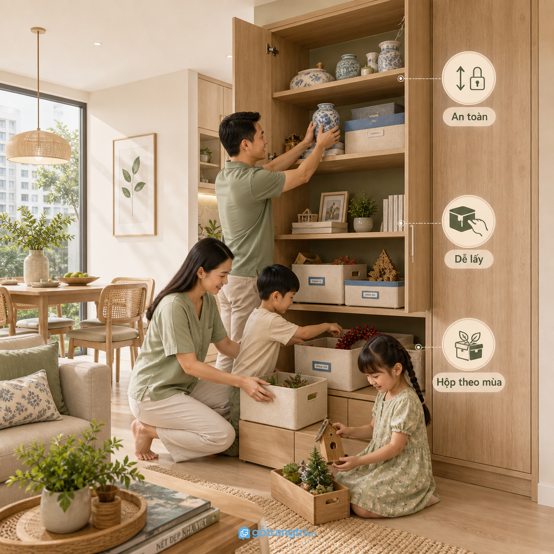 Cánh kín, đáy dễ lau và khoang sạch giúp đồ decor bớt bám bụi