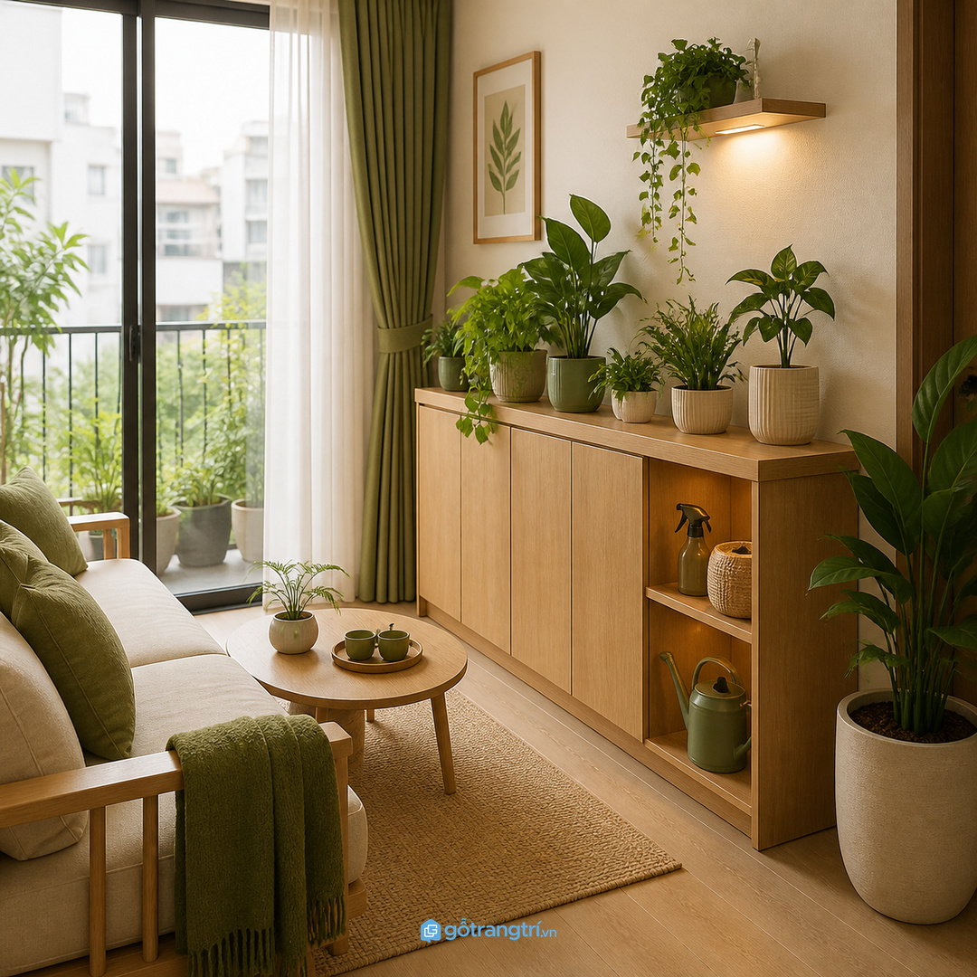 Căn hộ nhỏ nên dùng tủ mỏng sát tường, gần cửa sổ và không vướng lối đi.