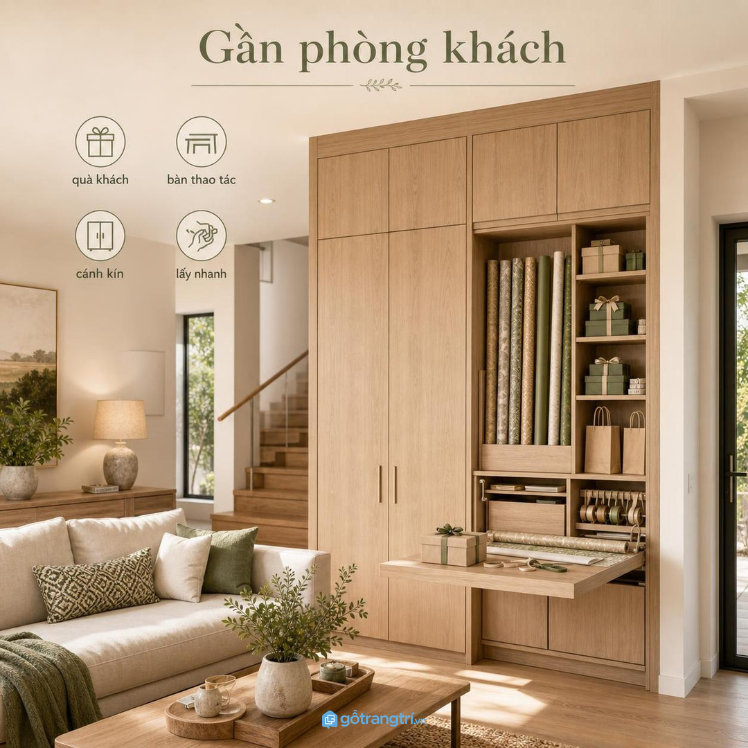 Nhà hay tặng quà khách nên đặt tủ gần bàn console hoặc phòng khách