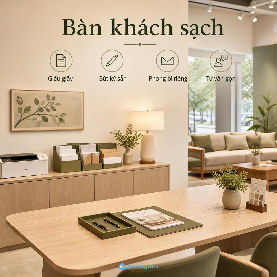 Showroom tư vấn cần giấu ram giấy khỏi mặt bàn khách