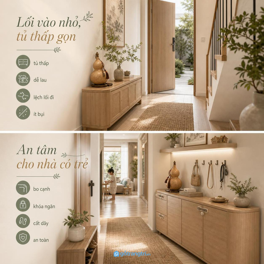 Nhà phố cửa hẹp nên ưu tiên tủ thấp và dễ lau bụi