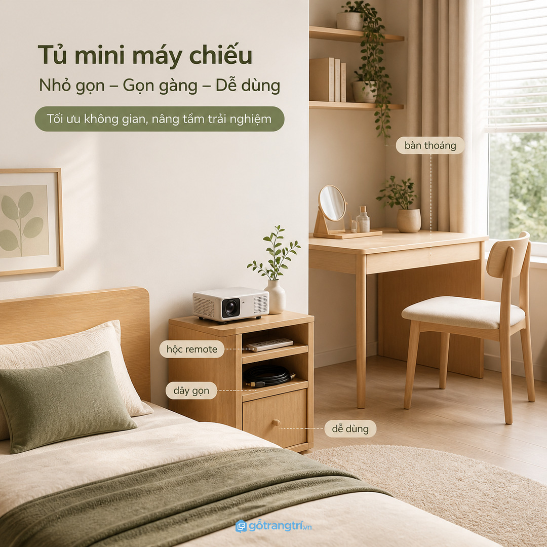 Phòng một người hợp tủ máy chiếu nhỏ kiêm hộc remote và dây