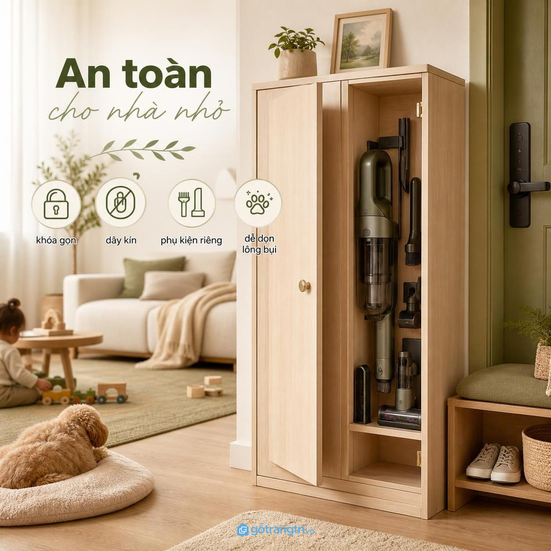 Nhà có trẻ nhỏ hoặc thú cưng nên cất dây và phụ kiện kín hơn