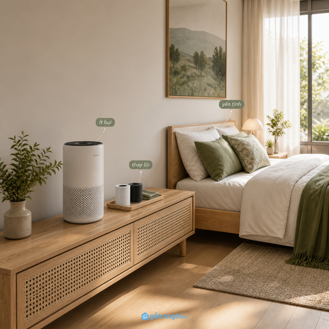 Phòng ngủ cần tủ yên sạch bụi và dễ thay lõi lọc