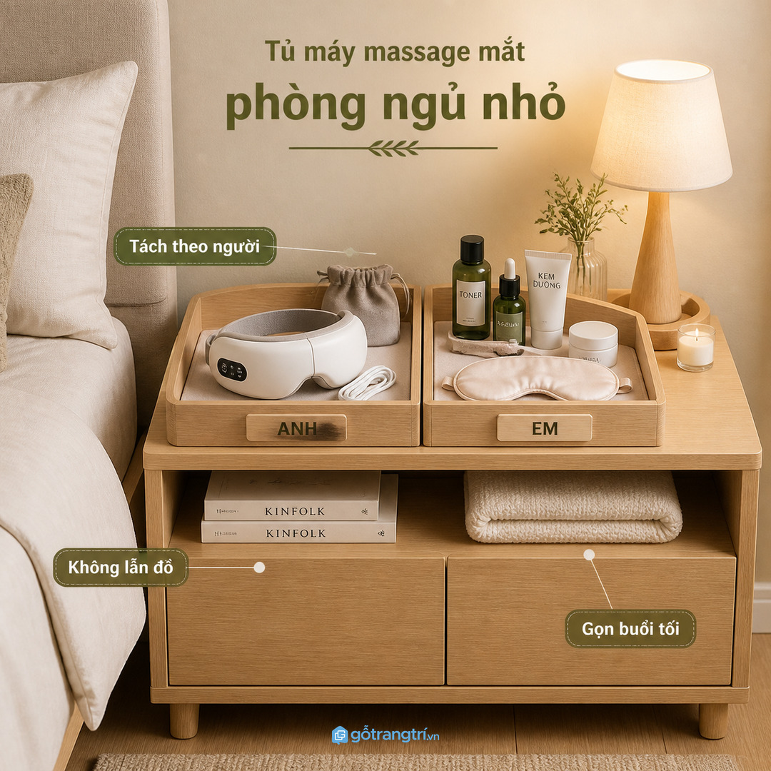 Người sống một mình hợp hộc nhỏ nông gần tab đầu giường hoặc ghế thư giãn