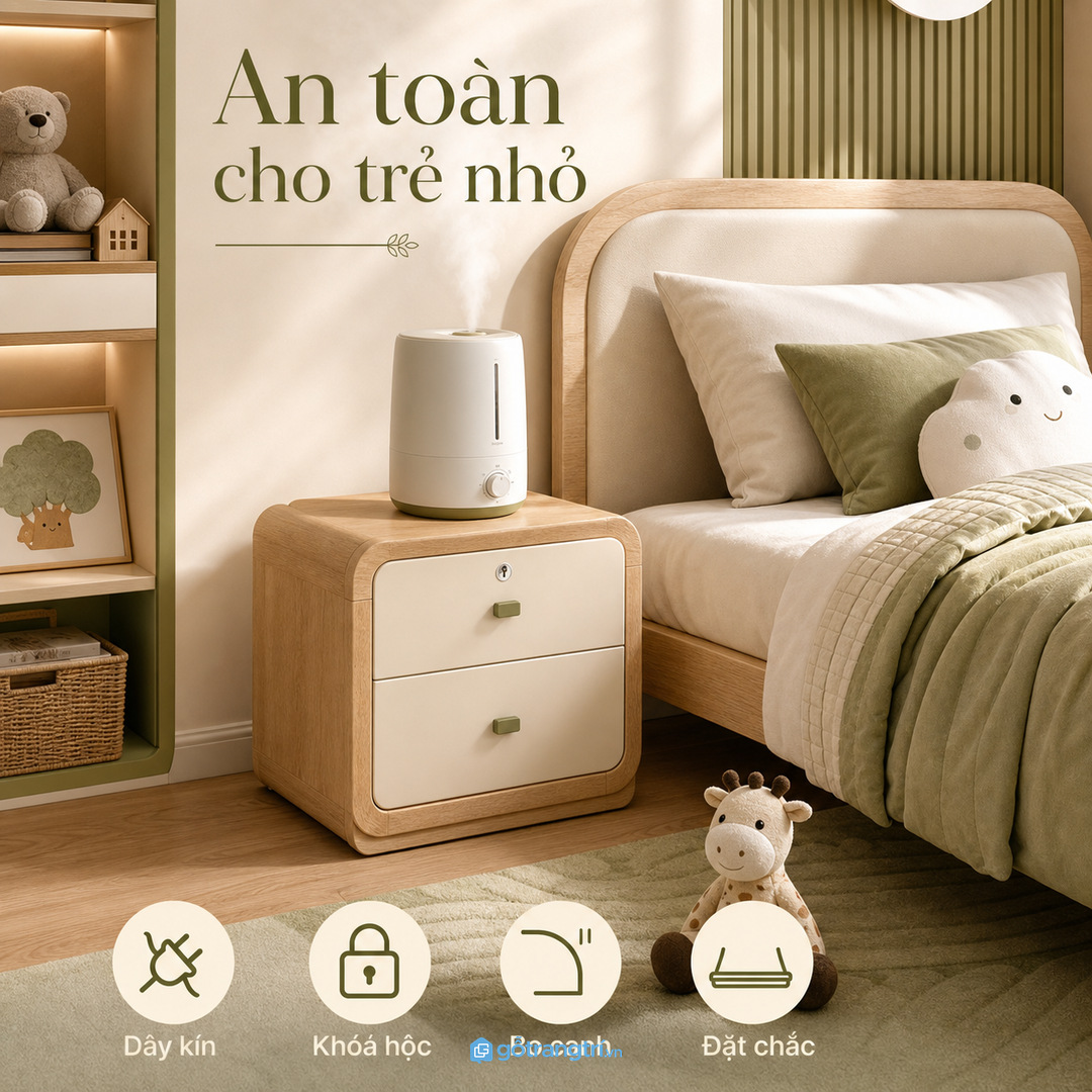 Nhà có trẻ nhỏ cần khóa hộc nước giấu dây và đặt máy chắc