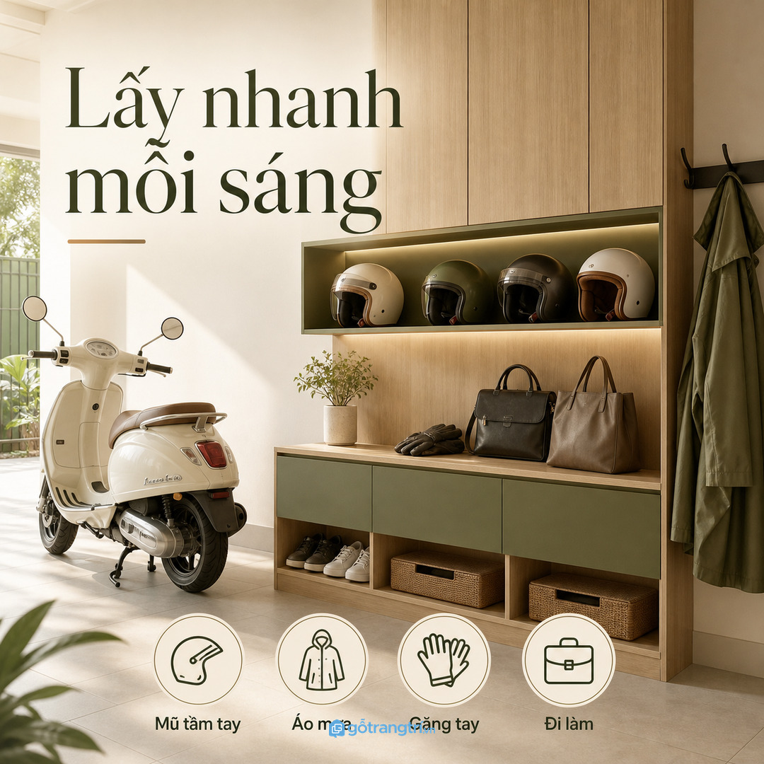 Gia đình đi xe máy xe đạp điện hằng ngày cần tủ thao tác nhanh mỗi sáng