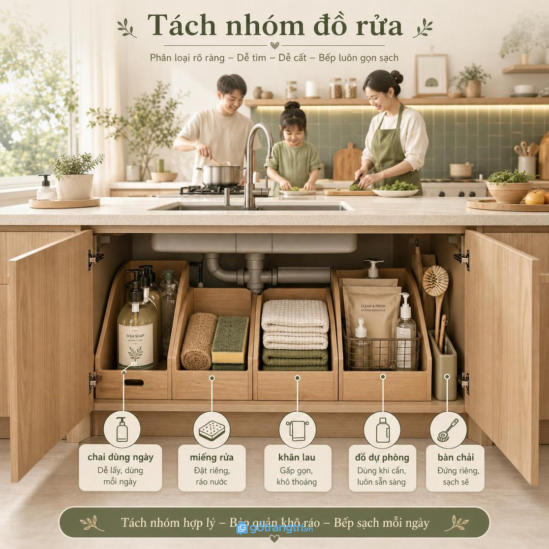 Nhà nấu nhiều cần tách nước rửa chén, miếng rửa và khăn lau