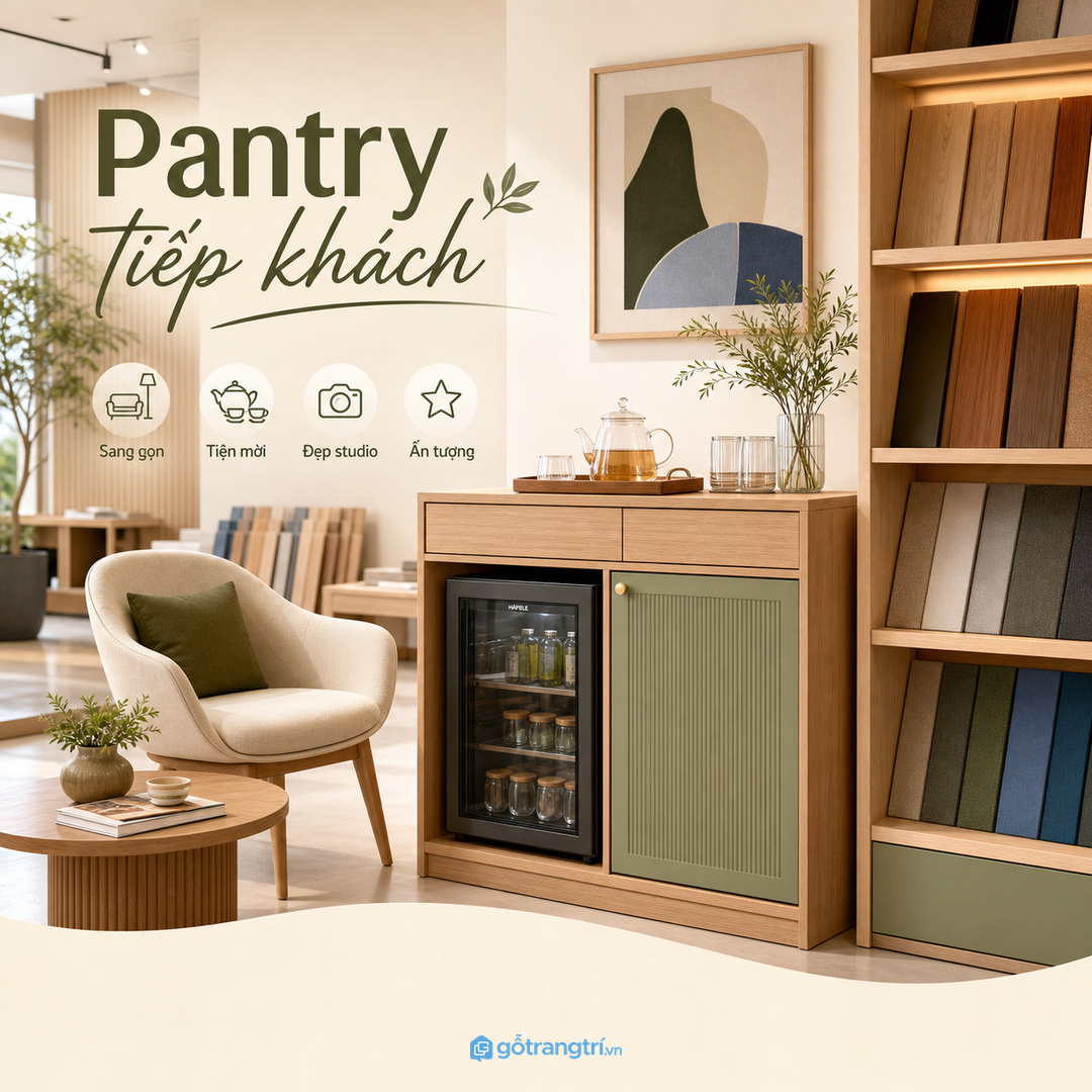 Tủ pantry mini cho showroom và studio tiếp khách