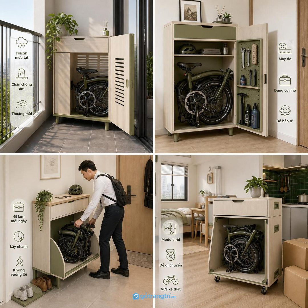 Sân thượng trồng cây hợp với tủ nhẹ gọn, kín vừa đủ và thoáng gió