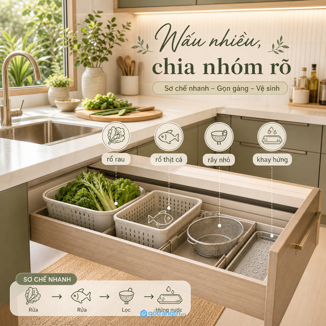 Nhà hay nấu nhiều cần tách rổ rau, rổ thịt cá và rây nhỏ