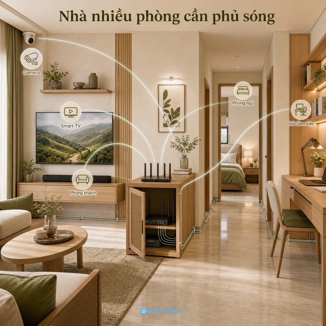 Nhà nhiều phòng cần vị trí trung tâm và đường dây rõ ràng