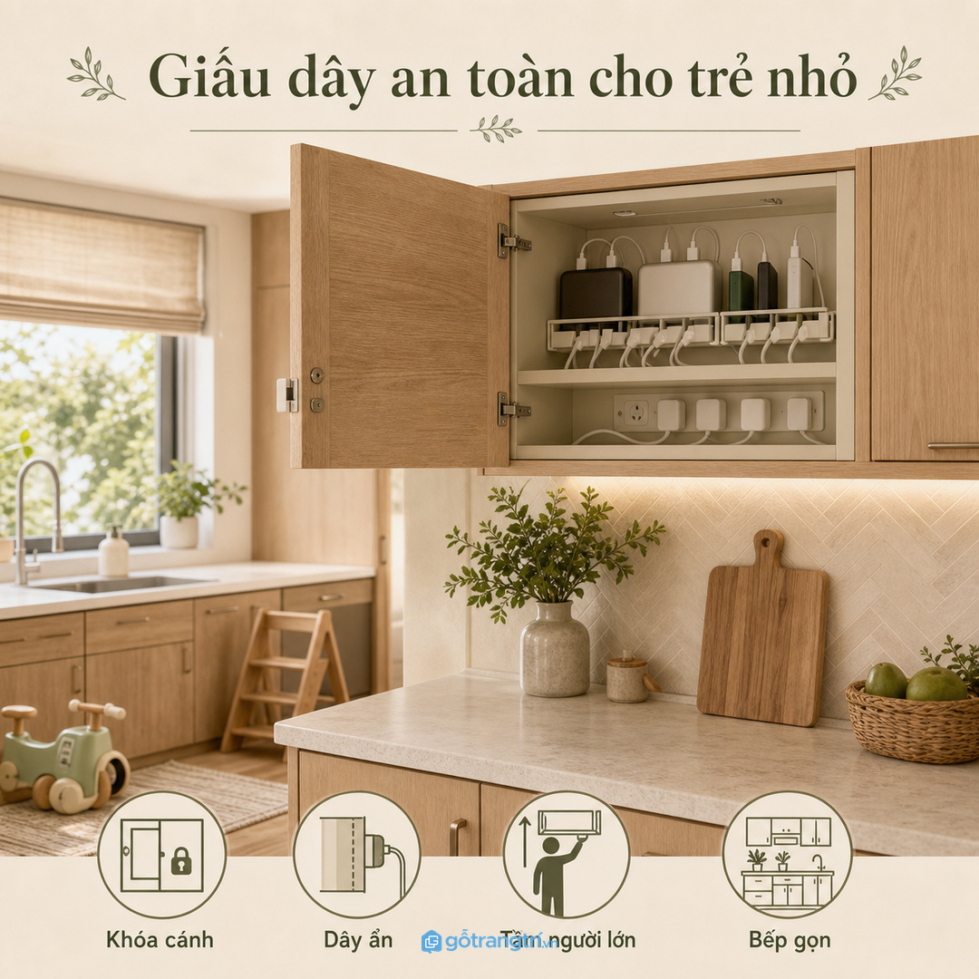 Nhà có trẻ nhỏ cần khóa cánh, giấu dây và đưa thiết bị lên tầm an toàn