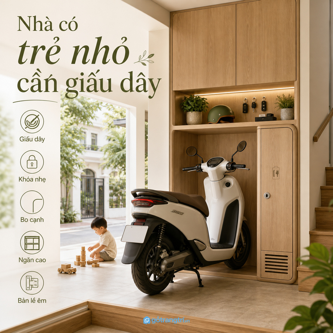 Nhà có trẻ nhỏ cần giấu dây, khóa nhẹ và bo cạnh an toàn