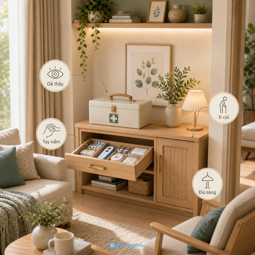Nhà có người lớn tuổi cần tủ thuốc dễ nhìn và thao tác nhanh