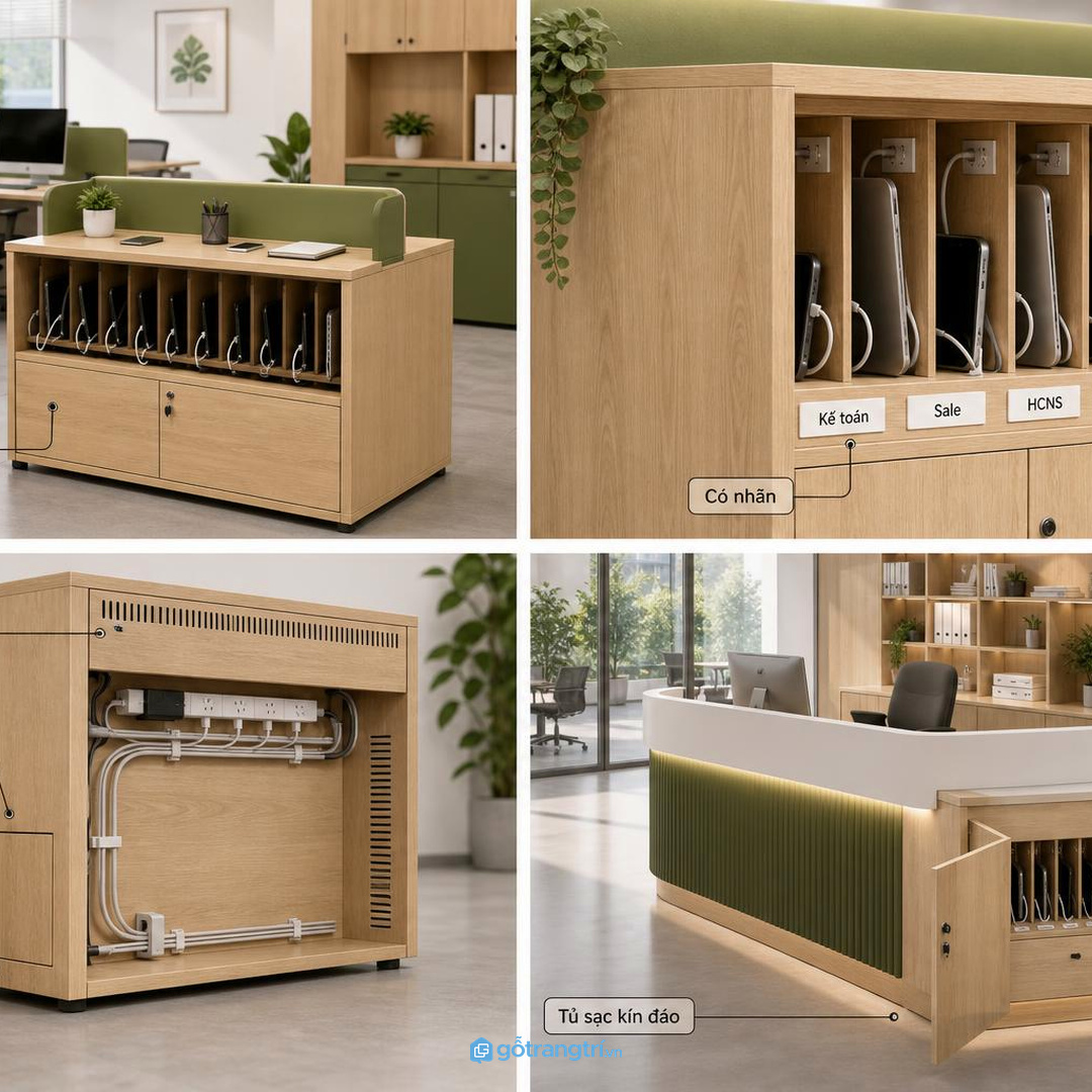 Showroom tư vấn cần tủ gửi kín đáo để mặt quầy sạch