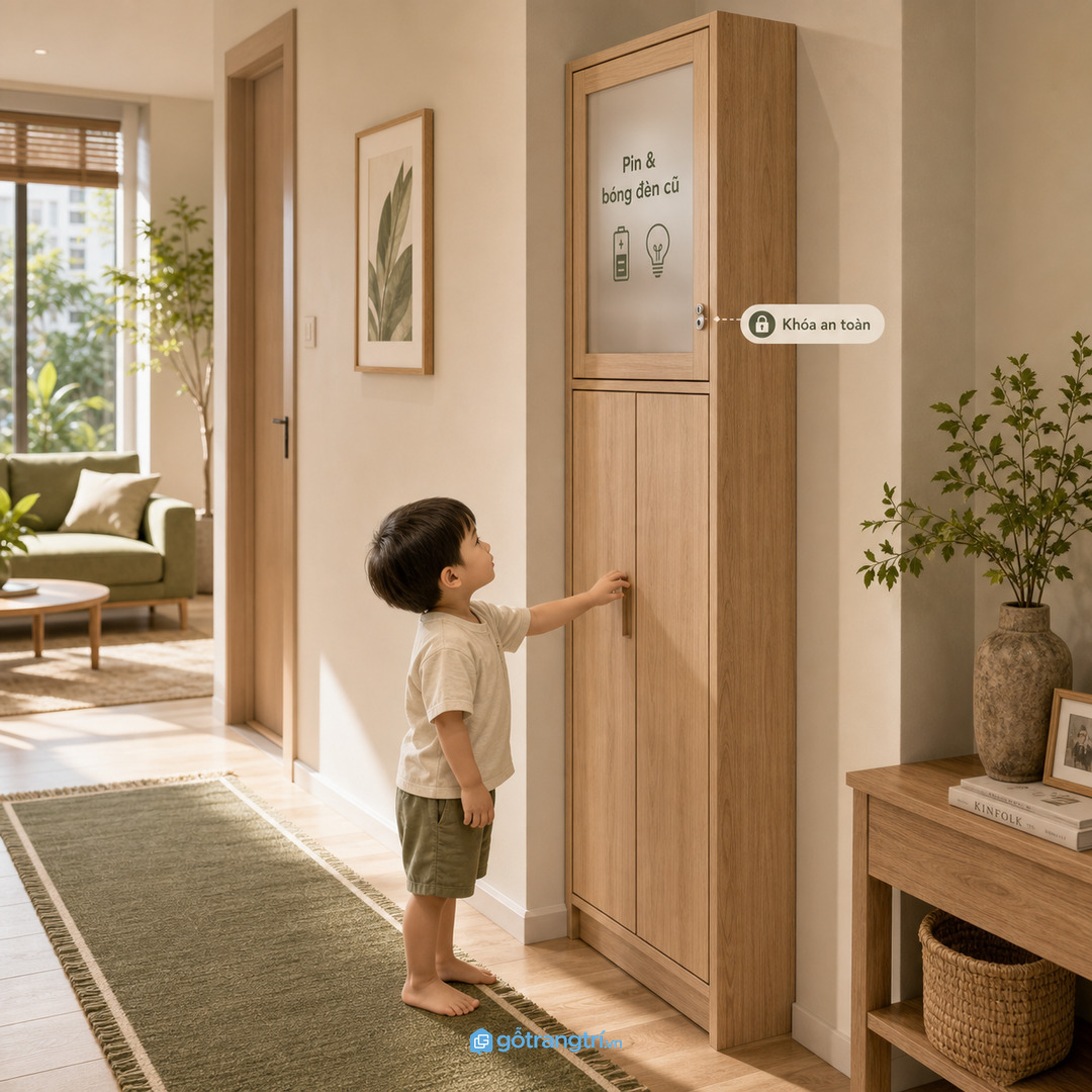 Gia đình có trẻ nhỏ nên chọn khoang khóa và vị trí cao hơn tầm với