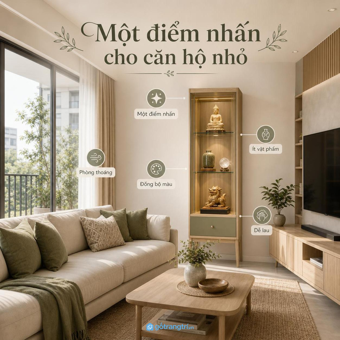 Căn hộ nhỏ nên ưu tiên một điểm nhấn phong thủy gọn