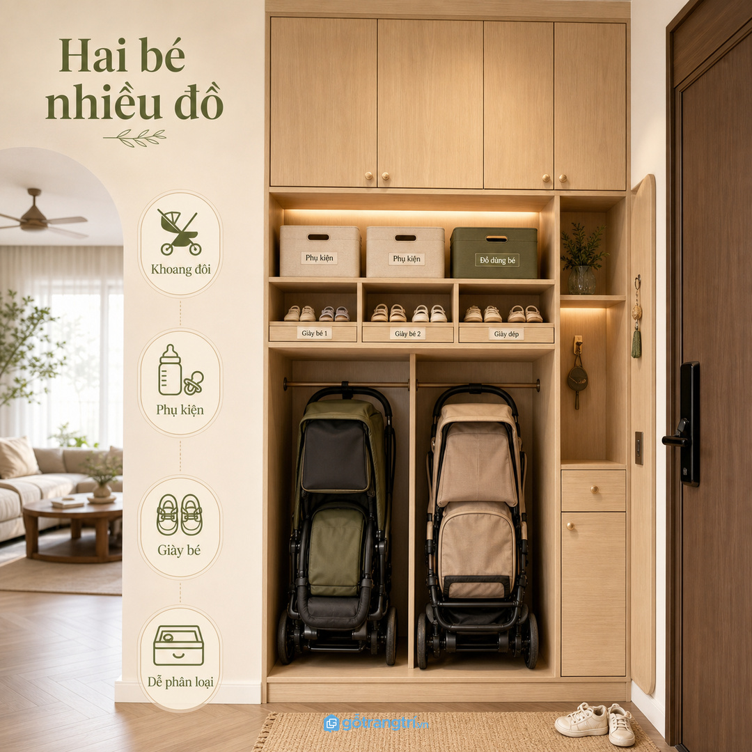 Căn hộ hai bé cần khoang đôi, hộc phụ kiện và cách phân loại rõ
